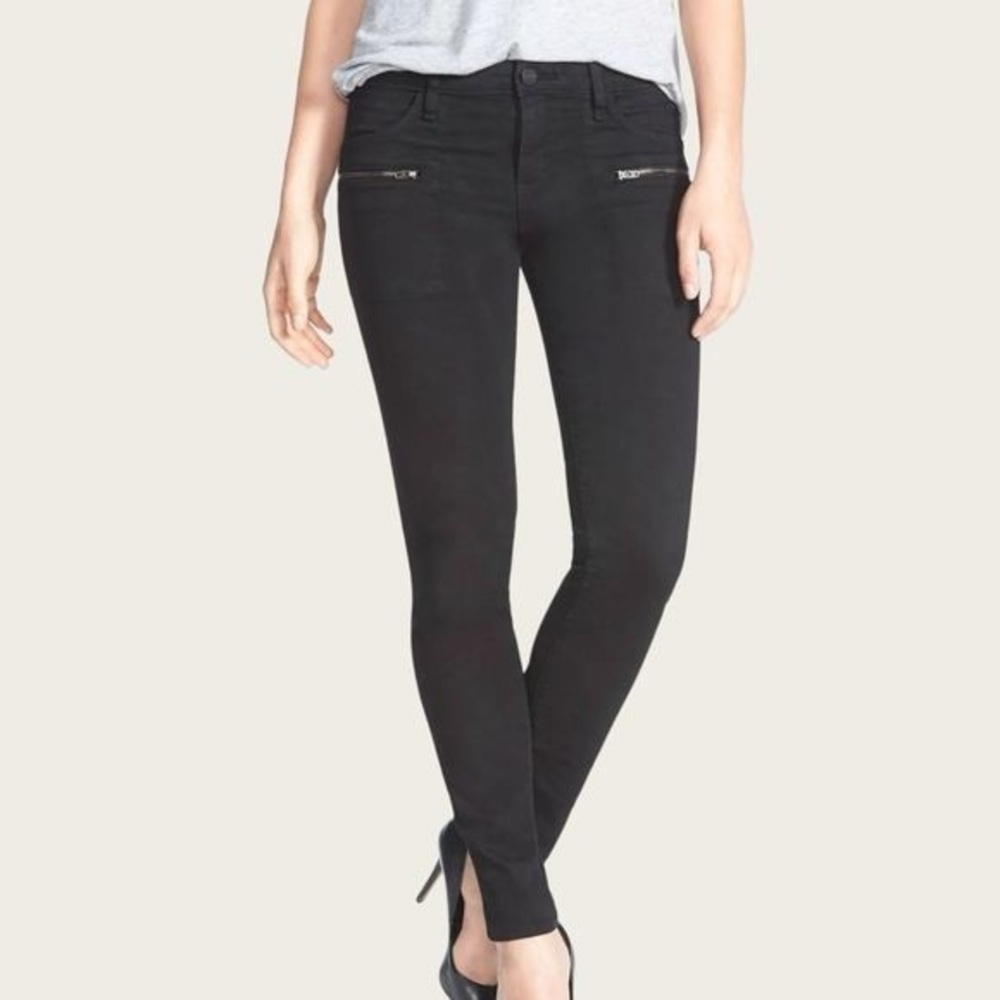 Sanctuary Black‎ Coated Moto Skinny Pants Zipper Pocket Utility Trousers Size 27